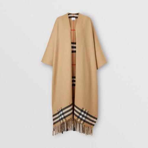  BURBERRY 22年秋冬 女士 格紋內(nèi)襯羊絨美利奴羊毛混紡斗篷 80374981 預(yù)定商品1-3周發(fā)貨