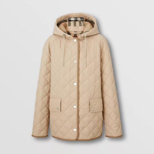  BURBERRY 22年秋冬 女士 徽標(biāo)裝飾菱形絎縫連帽外套 80647781