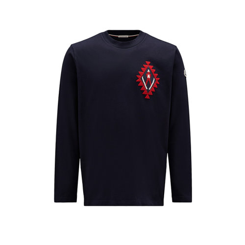 Moncler/蒙克萊 22年秋冬新款 男士海軍藍色純棉刺繡貼片長袖T恤H20918C000148390T778