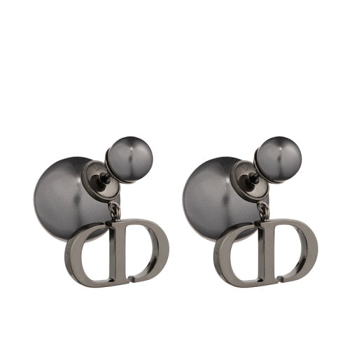 DIOR/迪奧 22新款TRIBALES系列 女士金屬覆層金屬“CD”標(biāo)志灰色樹脂珠飾耳環(huán)E1293TRIRS_D806