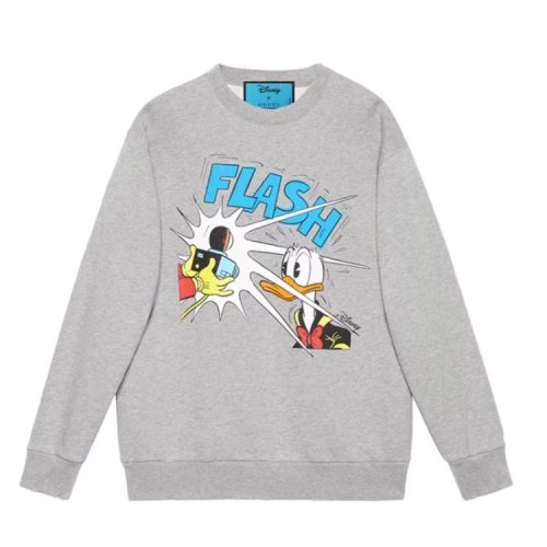 GUCCI/古馳  新款迪士尼唐老鴨圖案灰色圓領(lǐng)套頭復(fù)古做舊衛(wèi)衣623245 XJDAJ 1230男女同款