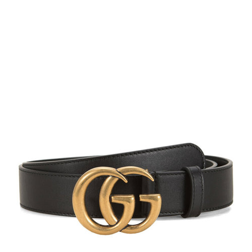 GUCCI/古馳  古琦腰帶 經(jīng)典雙G 男士黑色牛皮時尚金色板扣腰帶  414516 AP00T 1000