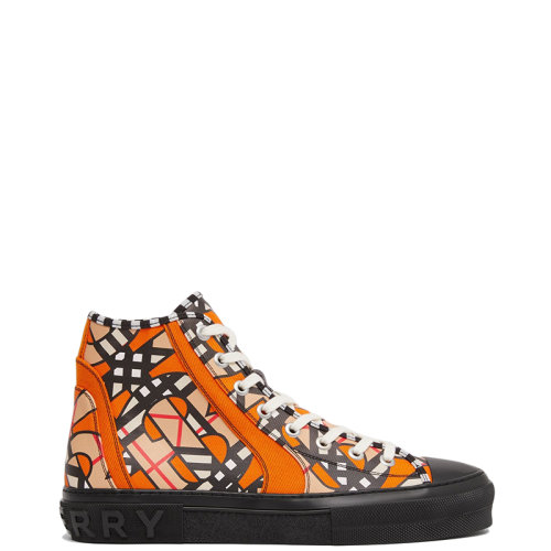 BURBERRY/博柏利 22年春夏新款 男士亮橘色棉麻混紡老花圖案高幫運(yùn)動(dòng)鞋帆布鞋80566561