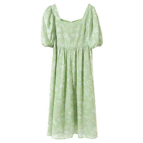 GeleiStory/GeleiStory 春夏新款高支苧麻印花連衣裙出游休閑度假裙收腰顯瘦仙女中長(zhǎng)裙夏女裝＞女士裙裝＞女士連衣裙