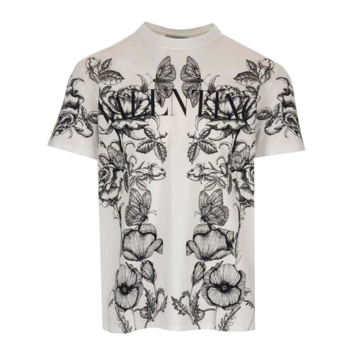 Valentino/華倫天奴 男士拼色棉質(zhì)經(jīng)典字母徽標(biāo)花朵印花圓領(lǐng)短袖上衣T恤 WV3MG10V-7LL-U22