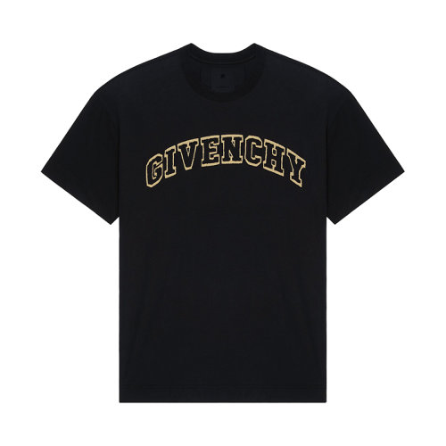 Givenchy/紀(jì)梵希 22年早春新款 男士黑色純棉大號LOGO貼片短袖T恤BM719U3Y6D-001