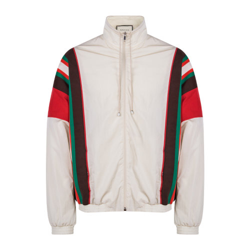GUCCI/古馳  古琦男裝 紅綠條紋裝飾 男士白色錦綸夾克外套  625293 XJCNL 9791