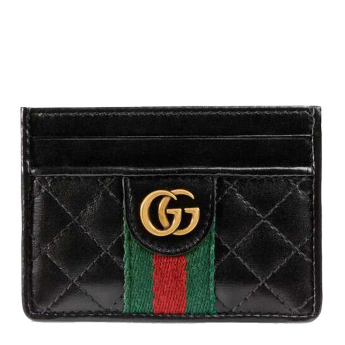 GUCCI/古馳  女士黑色牛皮雙G菱格縫線卡包零錢包女包 536454-0YKBT-1060