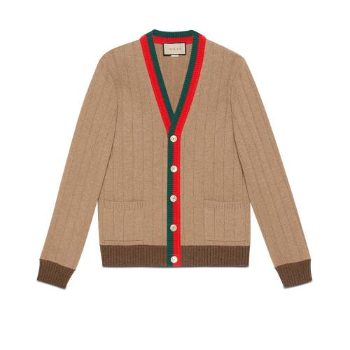  GUCCI古馳 22年秋冬 男士 飾織帶羅紋針織駝絨開衫 674347 XKB4A 2668