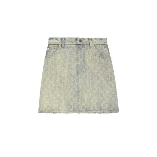 GUCCI/古馳 22秋冬新款 女士淺藍色純棉紡織飾白色GG提花牛仔迷你裙678789XDBOK4692