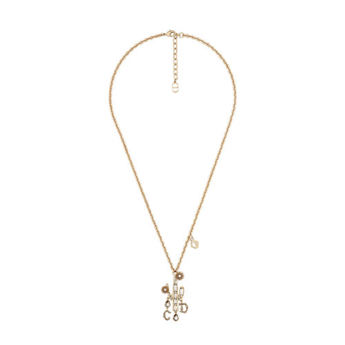 DIOR/迪奧 22新款JACK DIOR CACTU系列聯(lián)名合作款 男女同款金色黃銅飾仙人掌CD字母鑲嵌水晶吊飾項(xiàng)鏈吊墜N1639HOMMT_D319