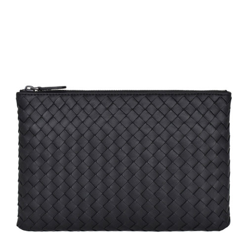 Bottega Veneta/葆蝶家 男女同款中性黑色皮革經(jīng)典編織款拉鏈開(kāi)合錢(qián)夾錢(qián)包手拿包手包 522250-V001O-1000