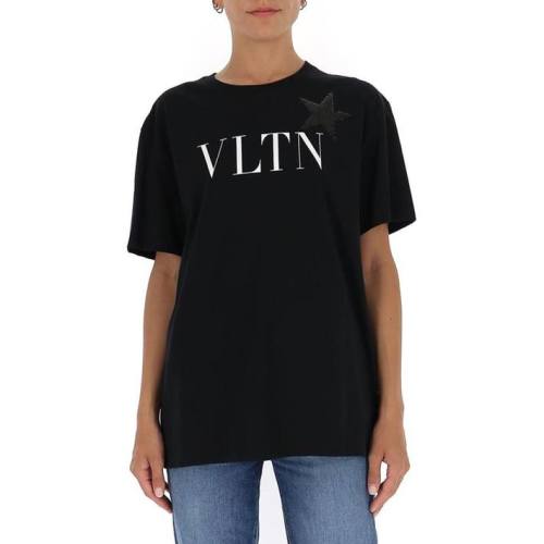 Valentino/華倫天奴  女士T恤  黑色棉質(zhì)白色字母T恤 UB3MG09D5NV0NI HC0640