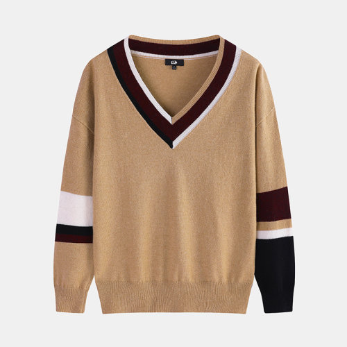 SHOKAY/繡嘉【喜馬拉雅】系列  女士針織衫/毛衣V領(lǐng)撞色針織套衫