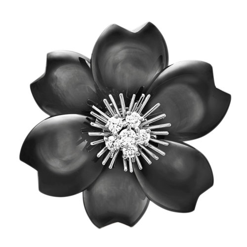 Van Cleef & Arpels/梵克雅寶 經典Rose de No?l系列 18k金白金灰色珍珠母貝鑲嵌鉆石中號玫瑰胸針VCARA53300