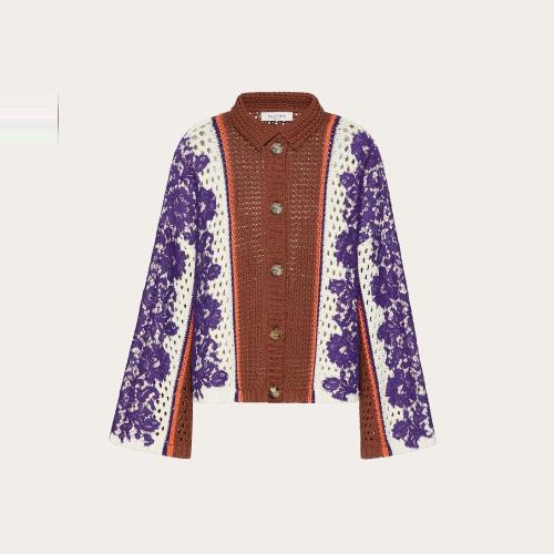  VALENTINO華倫天奴 22年秋冬 女士 針織衫 VESTE EN COTON ET DENTELLES XB3KE01C70DBC3