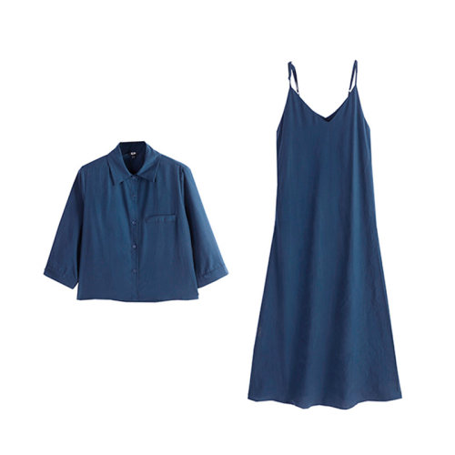 SHOKAY/繡嘉  天絲襯衣吊帶裙女士休閑套裝