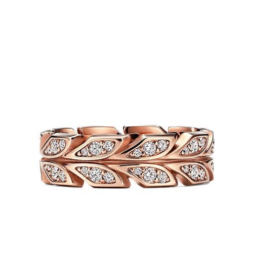 Tiffany & Co./蒂芙尼 Victoria系列 18K金玫瑰金鑲嵌鉆石藤蔓戒指指環(huán)GRP12052