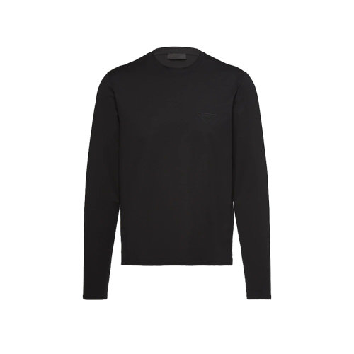 PRADA/普拉達(dá) 22年春夏新款 男士黑色彈力棉長(zhǎng)袖T恤UJL159_1YDP_F0002_S_211