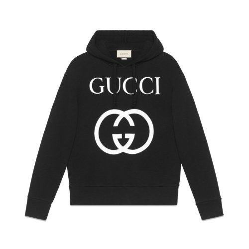 GUCCI/古馳 男士黑色飾互扣式雙G兜帽棉質(zhì)衛(wèi)衣475374X3Q251289