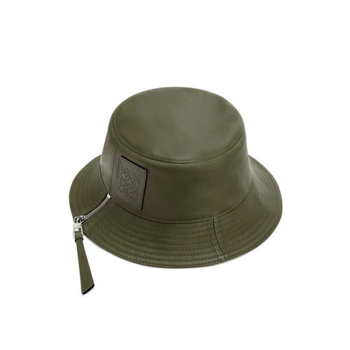 LOEWE/羅意威 22年春夏新款 女士卡其綠色納帕牛皮革拉鏈漁夫帽112.10.010-4160