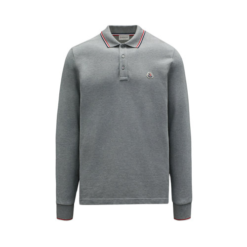 Moncler/蒙克萊 22年秋冬新款 男士中灰色純棉徽標貼片長袖Polo衫H20918B7010084556987