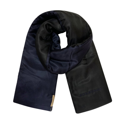 BURBERRY/博柏利 真絲 桑蠶絲圍巾 深藍(lán)色/黑色雙面女士夾棉圍巾 巴寶莉圍巾瑕疵特賣（陳列痕跡，不影響使用）