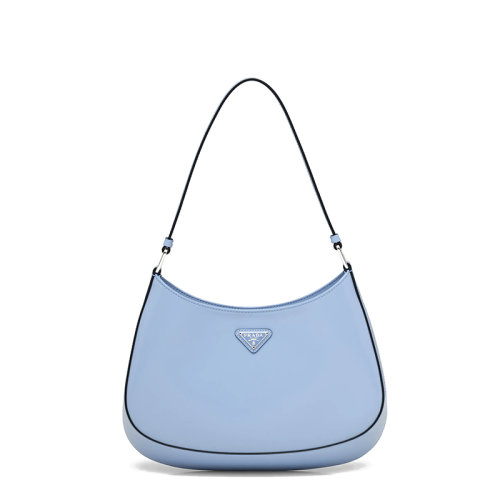 PRADA/普拉達(dá) 22年新款Cleo系列 女士天藍(lán)色亮面皮革銀扣飾有三角金屬徽標(biāo)磁吸扣合單肩斜挎手提包1BC499_ZO6_F02TG_V_OOO
