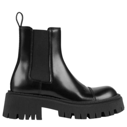 Balenciaga/巴黎世家 女士黑色柔滑牛皮革經(jīng)典字母徽標壓花裝飾圓頭厚底切爾西靴馬丁靴中筒靴踝靴短靴女靴  641399WA8E91000【主推】