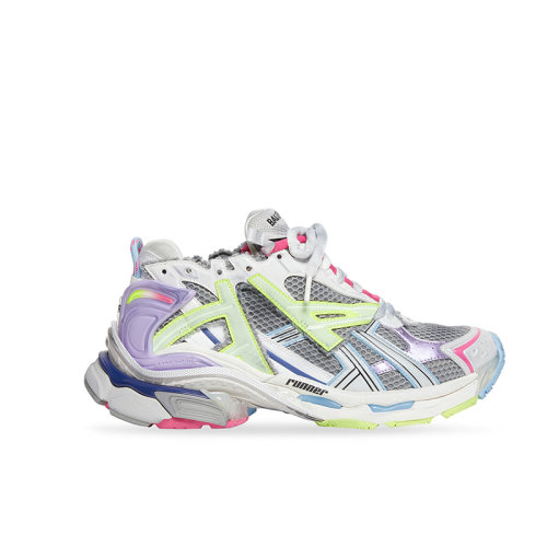 Balenciaga/巴黎世家 22年秋冬新款 女士熒光多系色灰色纖維網(wǎng)布尼龍做舊運(yùn)動鞋677402W3RBP1745