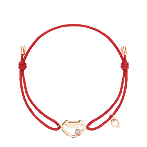 QEELIN/麒麟珠寶 22新款Yu Yi系列 18K金玫瑰金鑲鉆如意鎖小紅繩手鏈YY-040-XQRCBL-RGD