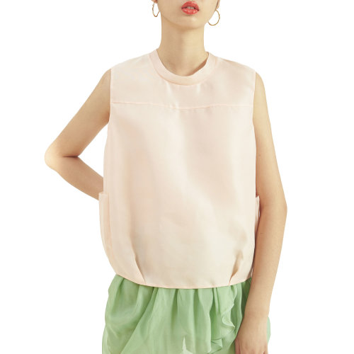 nisiss/怡夕O型圓領(lǐng)無袖拼接上衣女裝T恤女士短袖T恤y156xf04-1