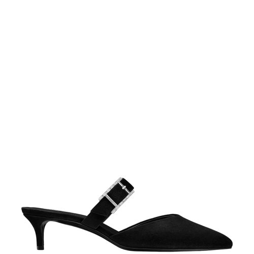 HERMES/愛馬仕 22年秋冬新款 Blink系列 女士黑色山羊絨面革飾水鉆Hapi搭扣中跟穆勒鞋涼拖H202007Z02370