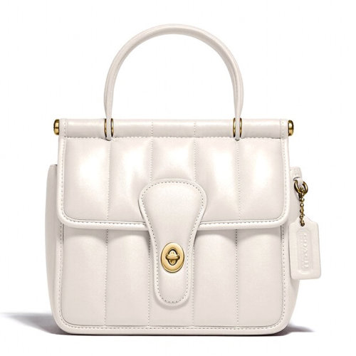 COACH/蔻馳 Willis系列18女士粉筆白色絎縫皮革旋鎖開合單肩包斜挎包手提包鏈條包女包 C3844B4HA