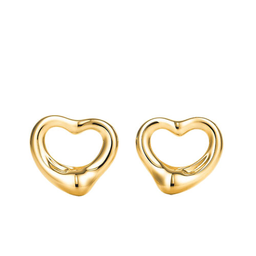 Tiffany & Co./蒂芙尼 22春夏新款Elsa Peretti系列 18K金黃金11毫米寬鏤空心形耳釘GRP11358