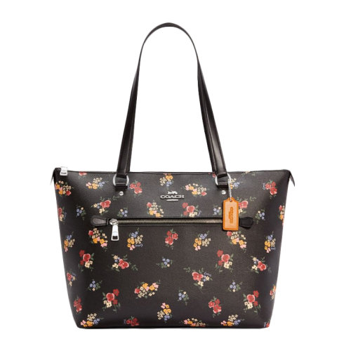 COACH/蔻馳【奧萊款】女士黑色多色涂層帆布/配皮經(jīng)典字母徽標裝飾花卉印花單肩包手提包托特包購物包女包 F6474SVA47