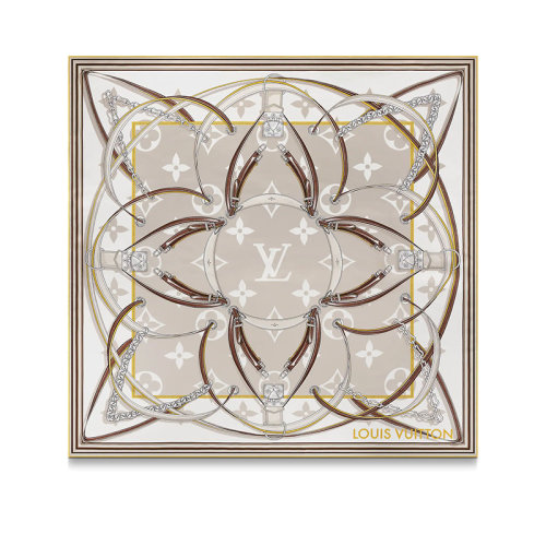 預(yù)訂款一個(gè)月 Louis Vuitton/路易威登 22年秋冬新款 ULTIMATE MONOGRAM 90系列 女士淺米色桑蠶絲鏈條和老花圖案方巾絲巾M77775