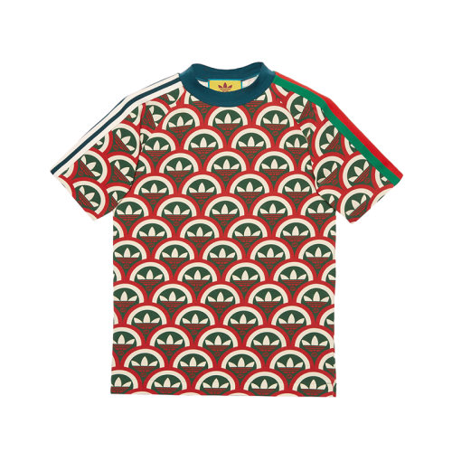 GUCCI/古馳 22年秋冬新款 adidas聯(lián)名系列 男士紅色/綠色棉質(zhì)混紡面料老花圖案短袖T恤692114XJEMK6208