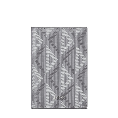 DIOR/迪奧 22春夏新款 男士灰色CD Diamond圖案帆布光滑牛皮革雙折卡夾卡包2ESCH138DCO_H42E