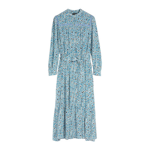 MaxMara/麥絲瑪拉 22年早春新款 CALORE系列 女士水藍色真絲雙縐喇叭襯衫連衣裙5221032706004