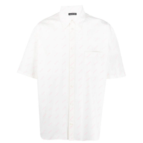 Balenciaga/巴黎世家 男士白色滿印花棉質(zhì)短袖襯衫 534332TBL969535