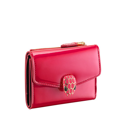 BVLGARI/寶格麗  SERPENTI FOREVER系列 女士紅色光滑小牛皮石榴石紅色琺瑯蛇頭扣三折錢包290607