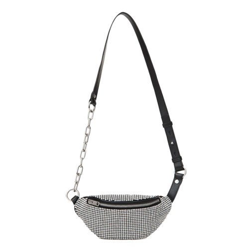 ALEXANDER WANG/亞歷山大·王 經(jīng)典款attica黑色皮革搭配白色水鉆鏈網(wǎng)迷你腰包 2030X0823J100