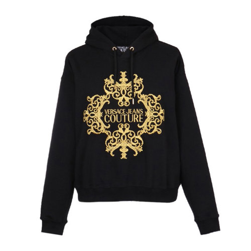 VERSACE JEANS/范思哲牛仔 男士黑色棉質(zhì)金色字母徽標(biāo)刺繡裝飾長袖上衣衛(wèi)衣連帽衫運動衫套頭衫 B7GUA711-36604-Y6A
