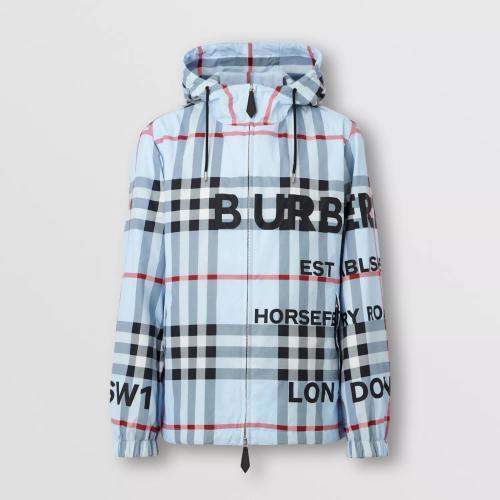 BURBERRY 22年秋冬 男士 Horseferry 印花格紋尼龍連帽外套 80502831