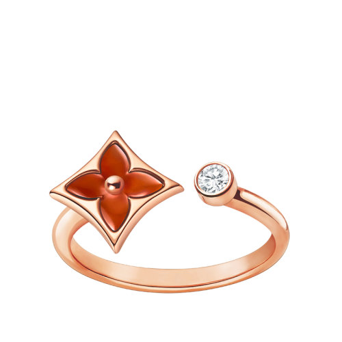 Louis Vuitton/路易威登 Color Blossom系列 經典款迷你18k金玫瑰金紅玉鉆石花卉圖案戒指Q9P36B