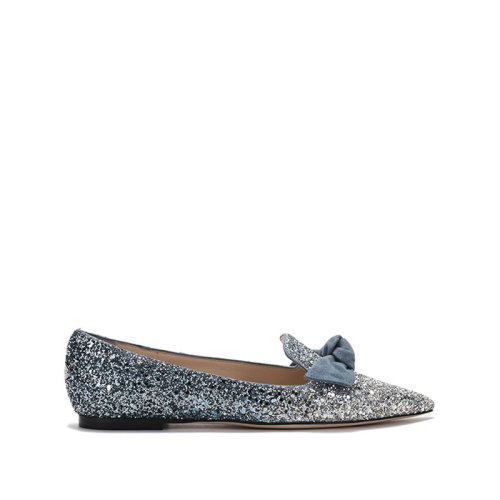 Jimmy Choo/周仰杰 女士閃光面料蝴蝶結(jié)飾帶尖頭單鞋平底鞋 GABIE FLAT FBG