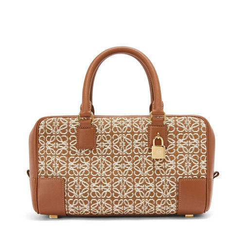  LOEWE/羅意威 22新款A(yù)mazona 23系列 女士棕褐色/山核桃色老花提花織物皮革飾邊單肩斜挎手提包A039N07X03-2713