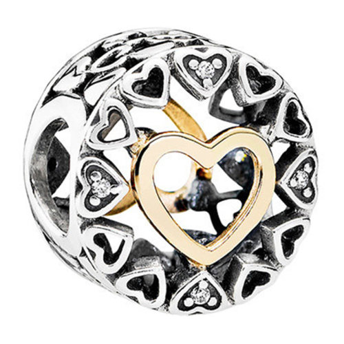 PANDORA/潘多拉 女士銀色14k金與925銀愛之圓DIY手鏈珠子串飾串珠 792009CZ