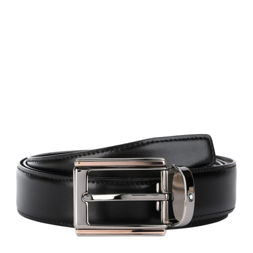 MontBlanc/萬寶龍 男士經(jīng)典時尚商務休閑黑色針扣式牛皮腰帶皮帶 118428